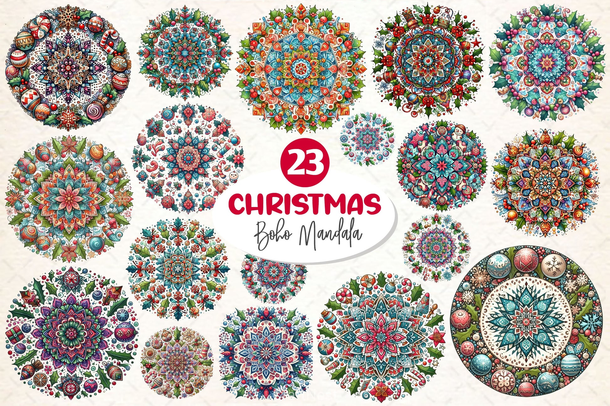 Boho Mandala Christmas Clipart Bundle - CraftNest - Digital Crafting and Art