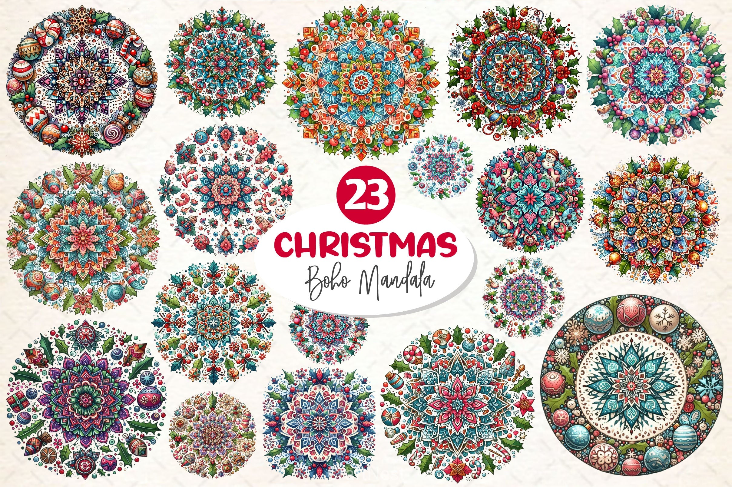 Boho Mandala Christmas Clipart Bundle - CraftNest - Digital Crafting and Art