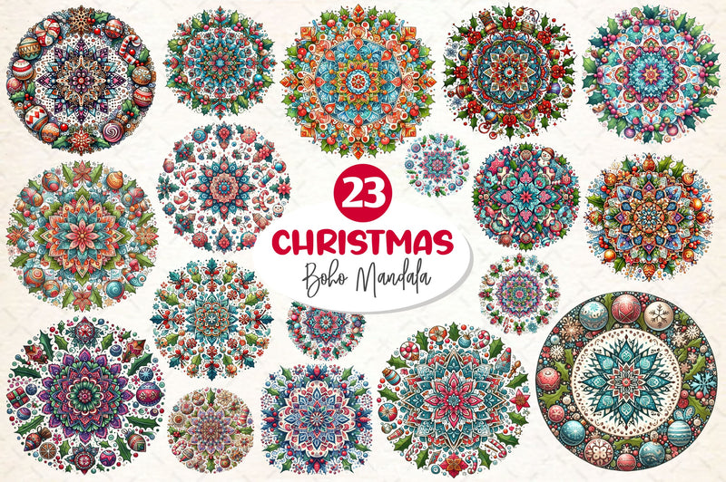 Boho Mandala Christmas Clipart Bundle - CraftNest - Digital Crafting and Art