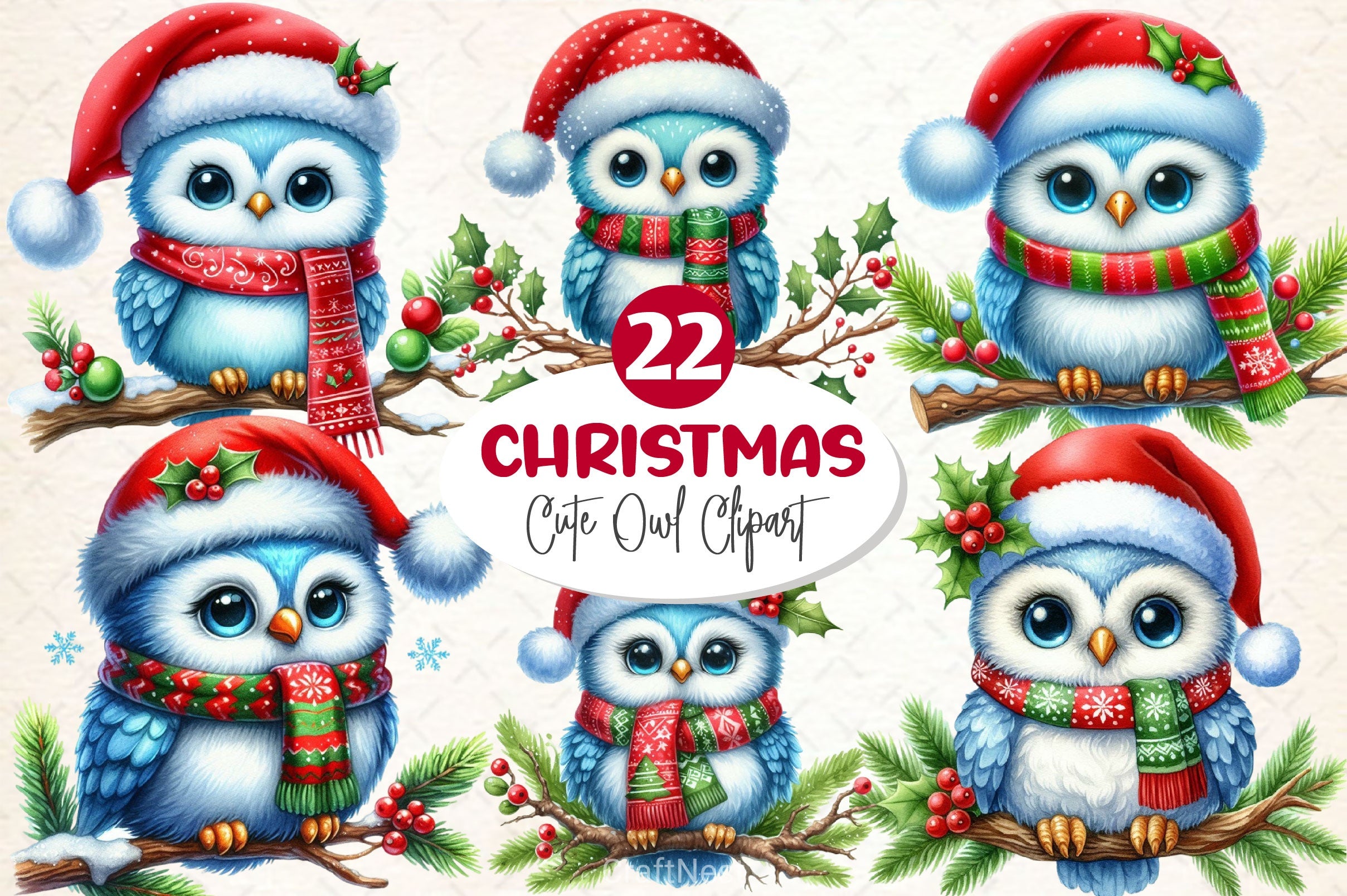 Christmas Owl Clipart Bundle 2 - CraftNest - Digital Crafting and Art