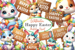 Happy Easter Bunny Sign Clipart Bundle - CraftNest - Digital Crafting and Art