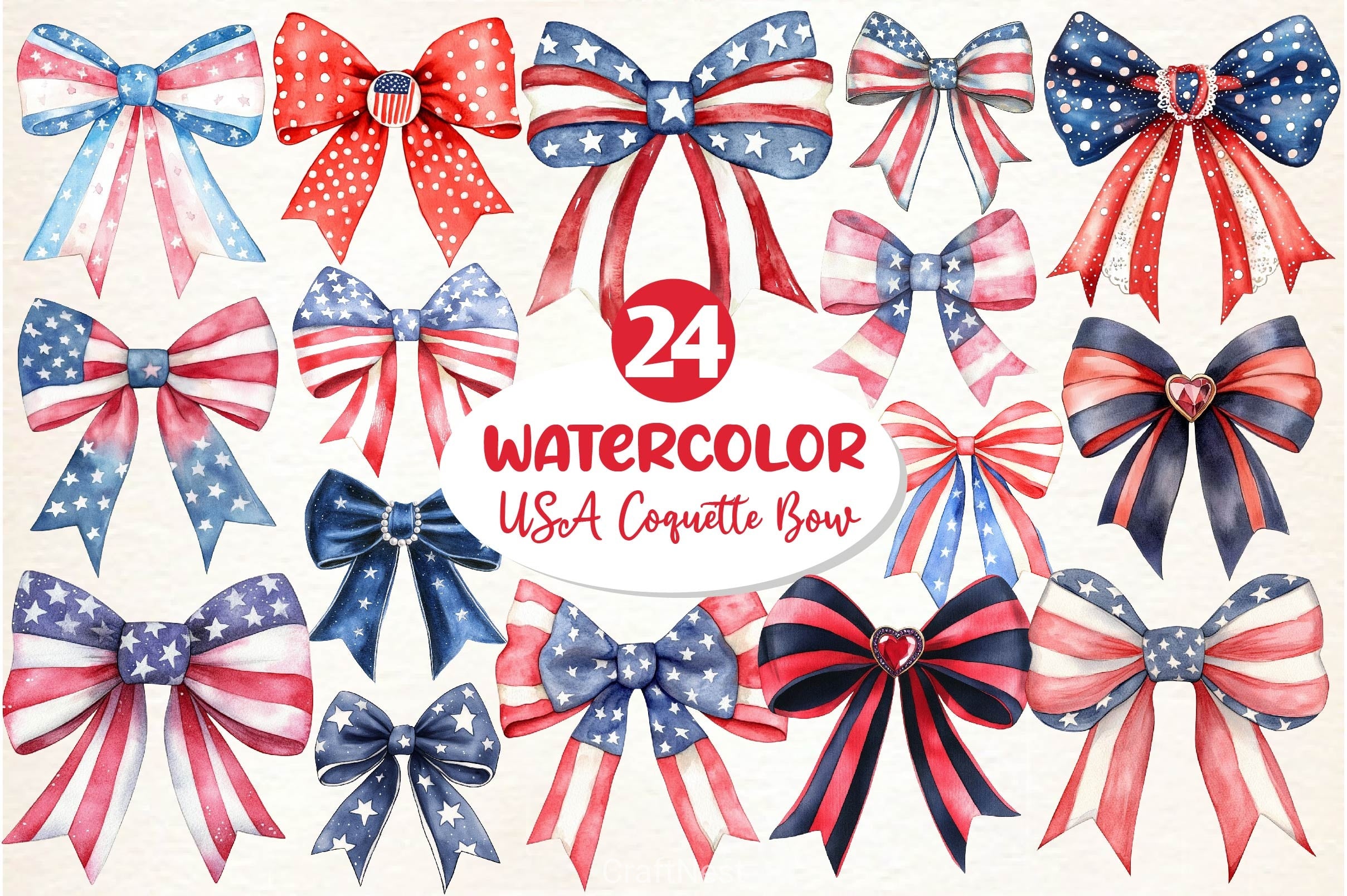 USA Coquette Bow Clipart Bundle - CraftNest - Digital Crafting and Art