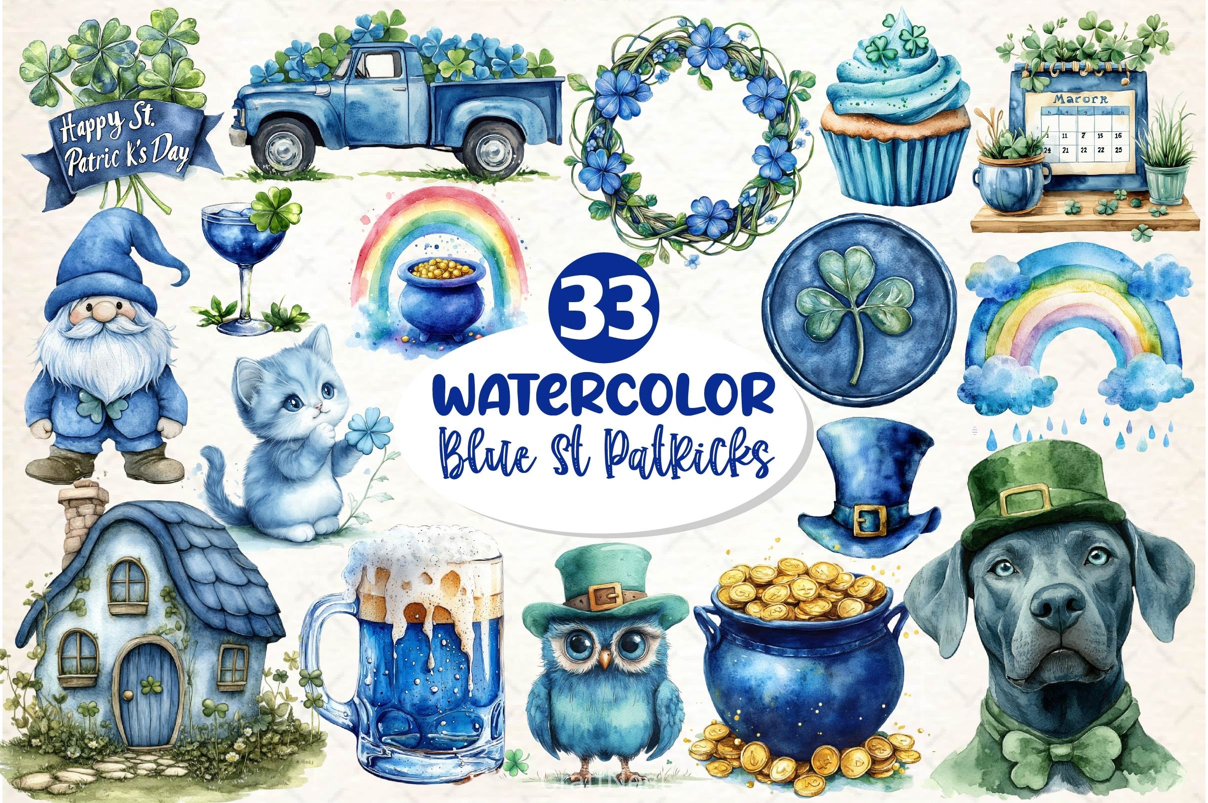 Blue St Patricks Day Clipart Bundle - CraftNest - Digital Crafting and Art