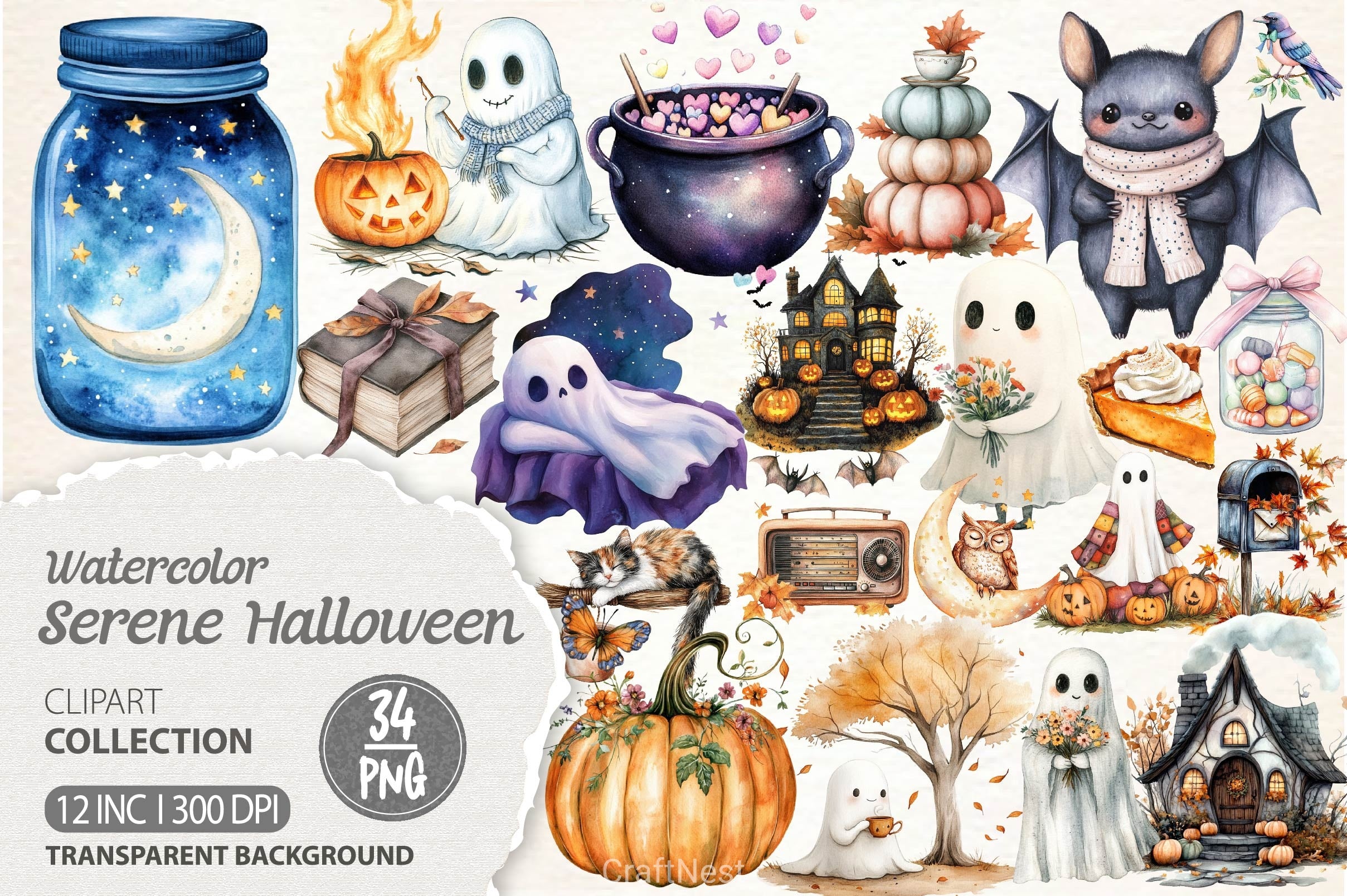 Serene Halloween Day Clipart Bundle - CraftNest - Digital Crafting and Art