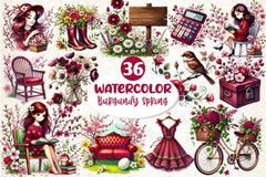 Burgundy Spring Clipart Bundle 7 - CraftNest - Digital Crafting and Art