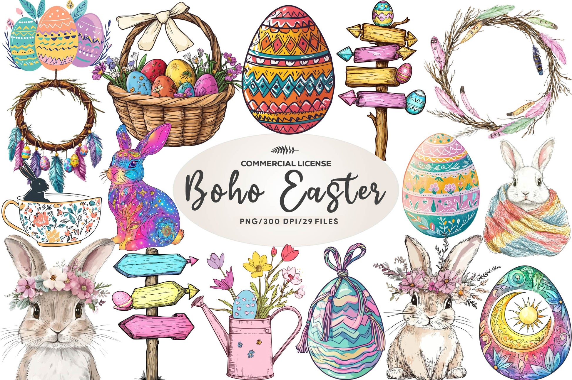Boho Easter Clipart Bundle - CraftNest - Digital Crafting and Art