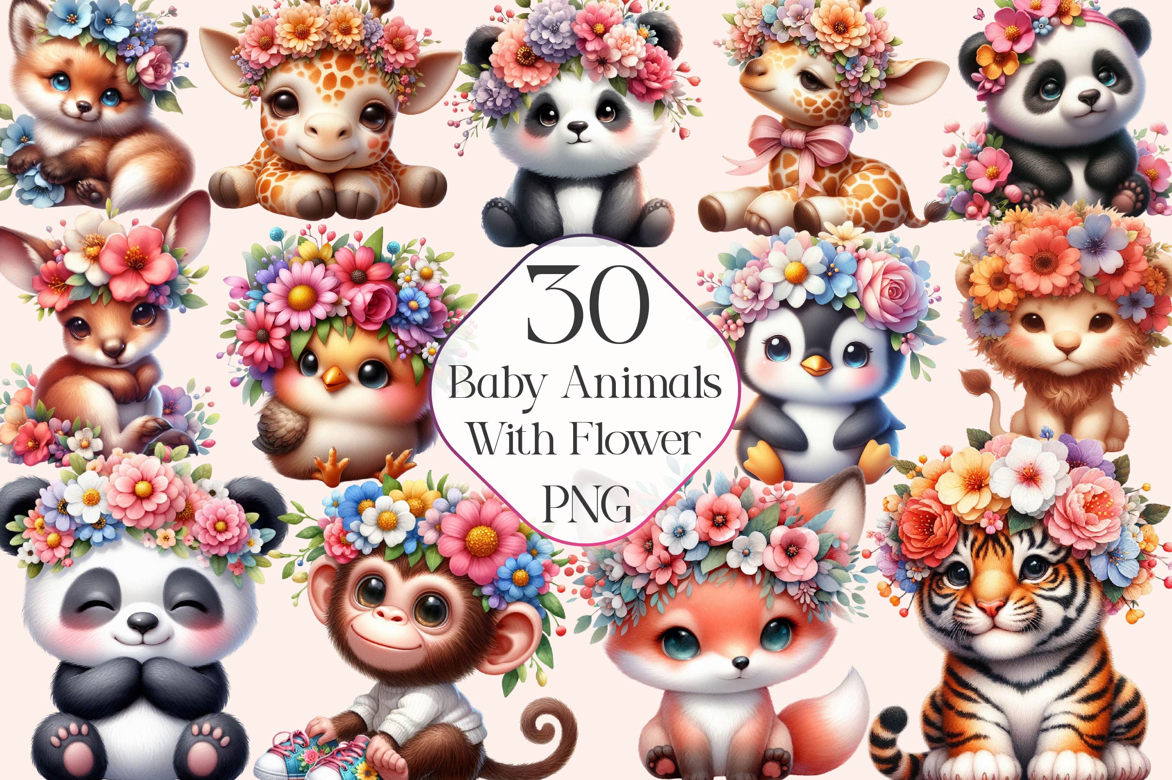 Baby Animals With Flower Crowns Clipart Bundle - CraftNest - Digital Crafting and Art