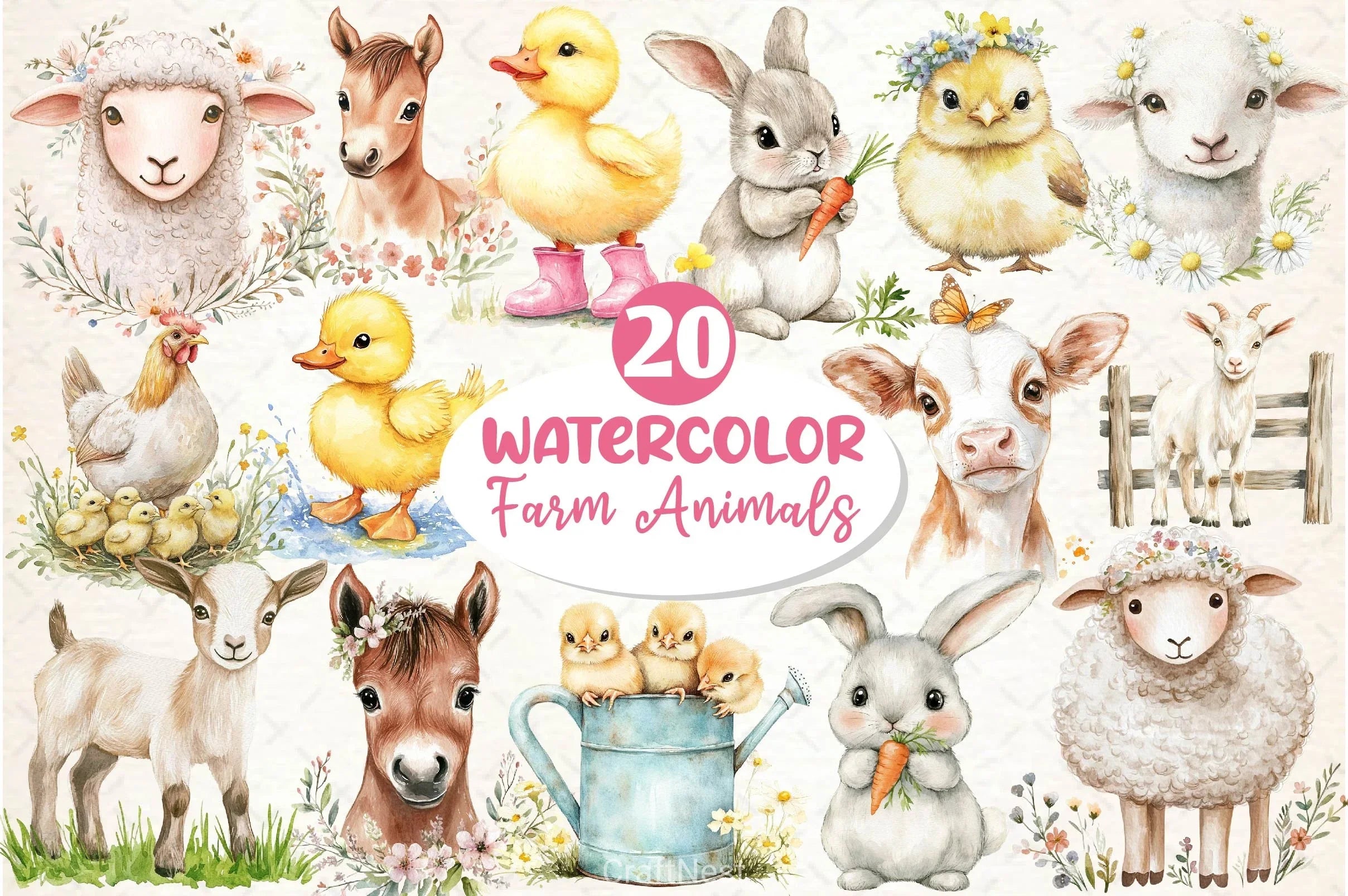 Spring Farm Animals Clipart Bundle 2 - CraftNest - Digital Crafting and Art