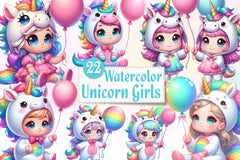 Little Unicorn Girls Clipart Bundle - CraftNest - Digital Crafting and Art