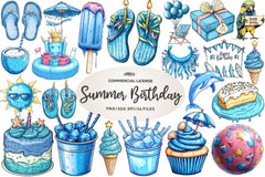 Summer Happy Birthday Clipart Bundle 1 - CraftNest - Digital Crafting and Art