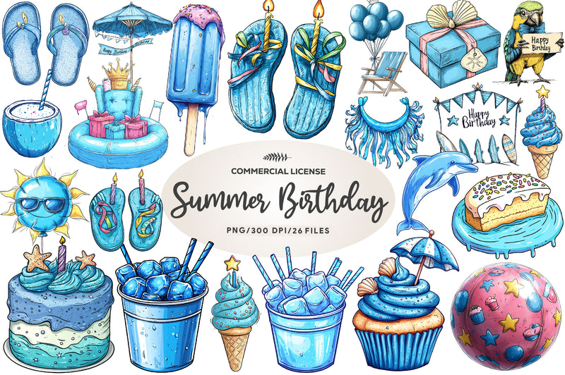 Summer Happy Birthday Clipart Bundle 1 - CraftNest - Digital Crafting and Art