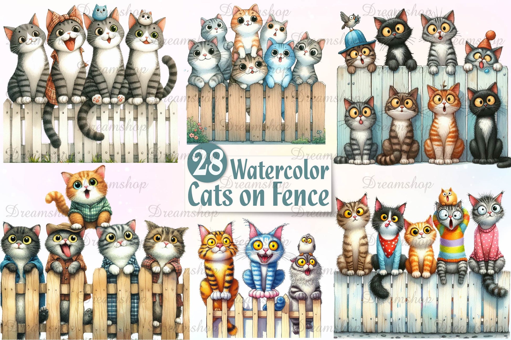 Funny Cats On Fence Clipart Bundle - CraftNest - Digital Crafting and Art