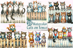Funny Cats On Fence Clipart Bundle - CraftNest - Digital Crafting and Art