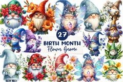 Birth Month Flower Gnome Clipart Bundle - CraftNest - Digital Crafting and Art