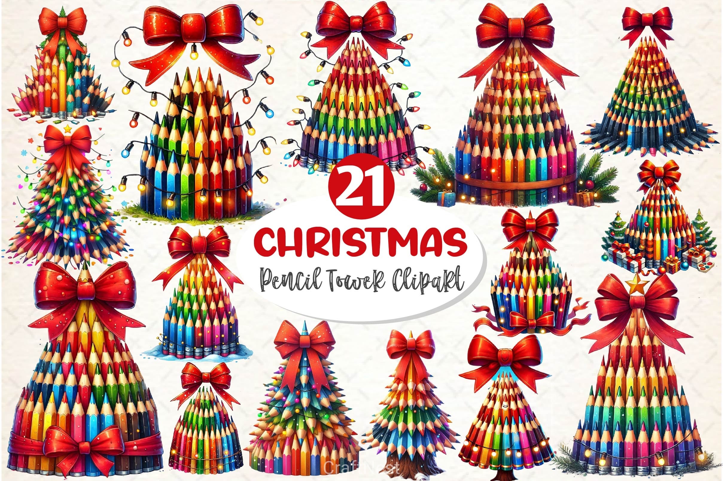 Christmas Pencil Tower Clipart Bundle - CraftNest - Digital Crafting and Art
