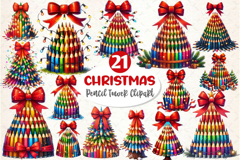 Christmas Pencil Tower Clipart Bundle - CraftNest - Digital Crafting and Art