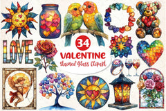 Stained Glass Valentines Clipart Bundle - CraftNest - Digital Crafting and Art