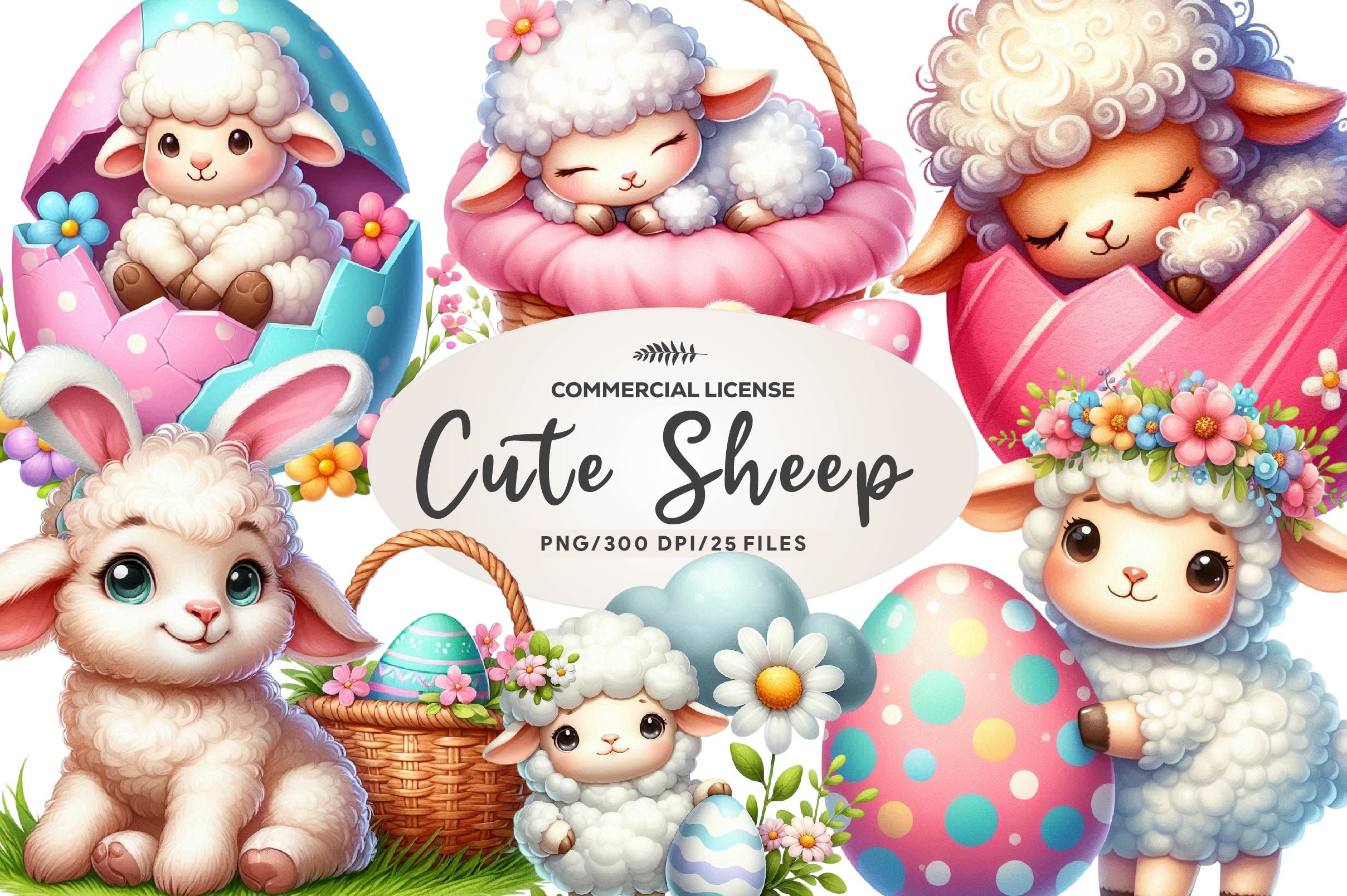 Easter Cute Sheep Easter Clipart Bundle - CraftNest - Digital Crafting and Art