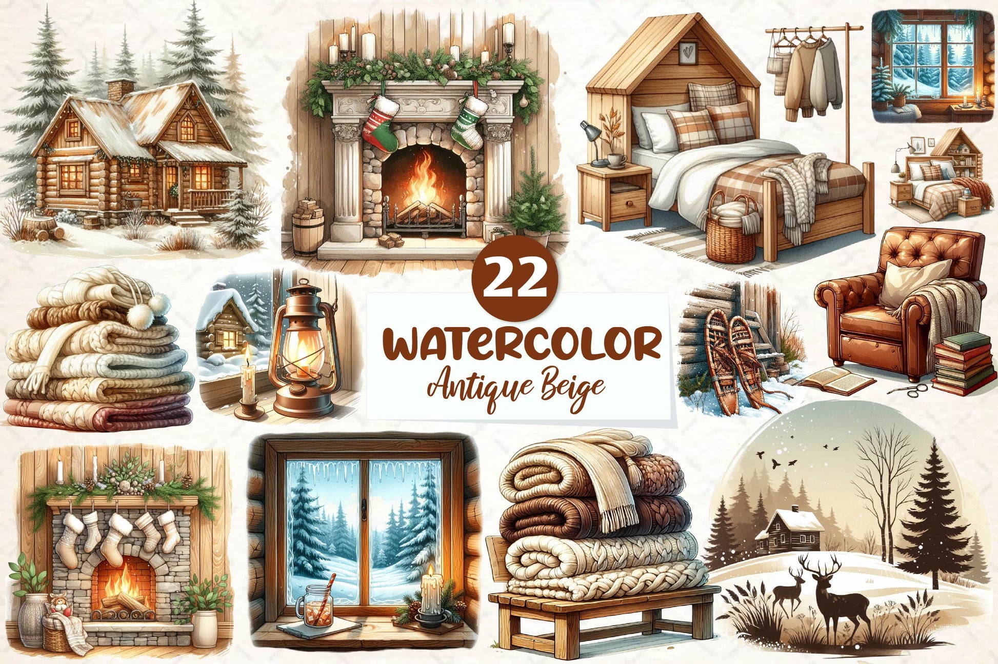 Antique Beige Cozy Cabin Clipart Bundle - CraftNest - Digital Crafting and Art