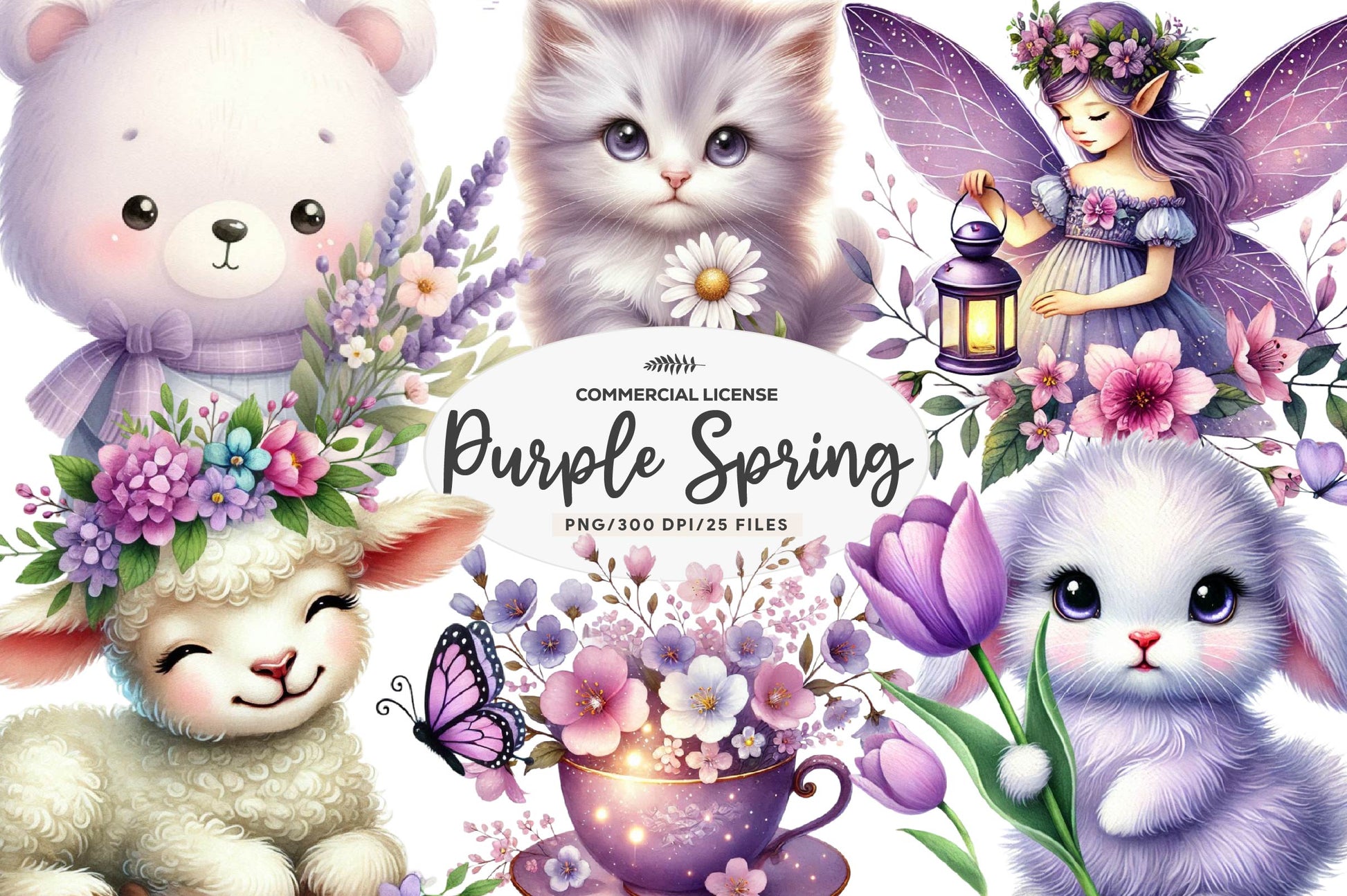 Cute Purple Spring Clipart Bundle - CraftNest - Digital Crafting and Art