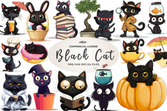 Quirky Funny Black Cat Clipart Bundle - CraftNest - Digital Crafting and Art