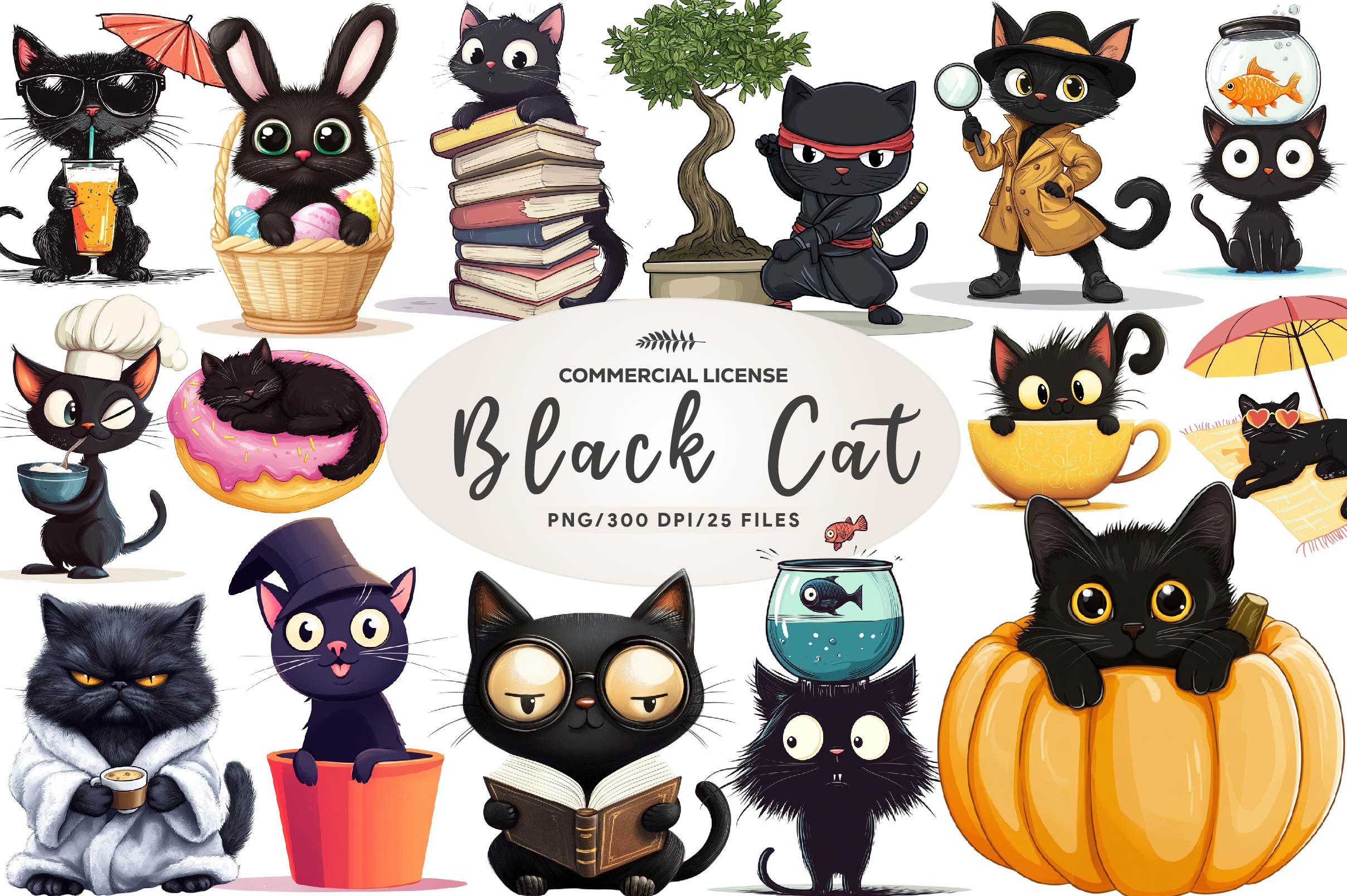 Quirky Funny Black Cat Clipart Bundle - CraftNest - Digital Crafting and Art