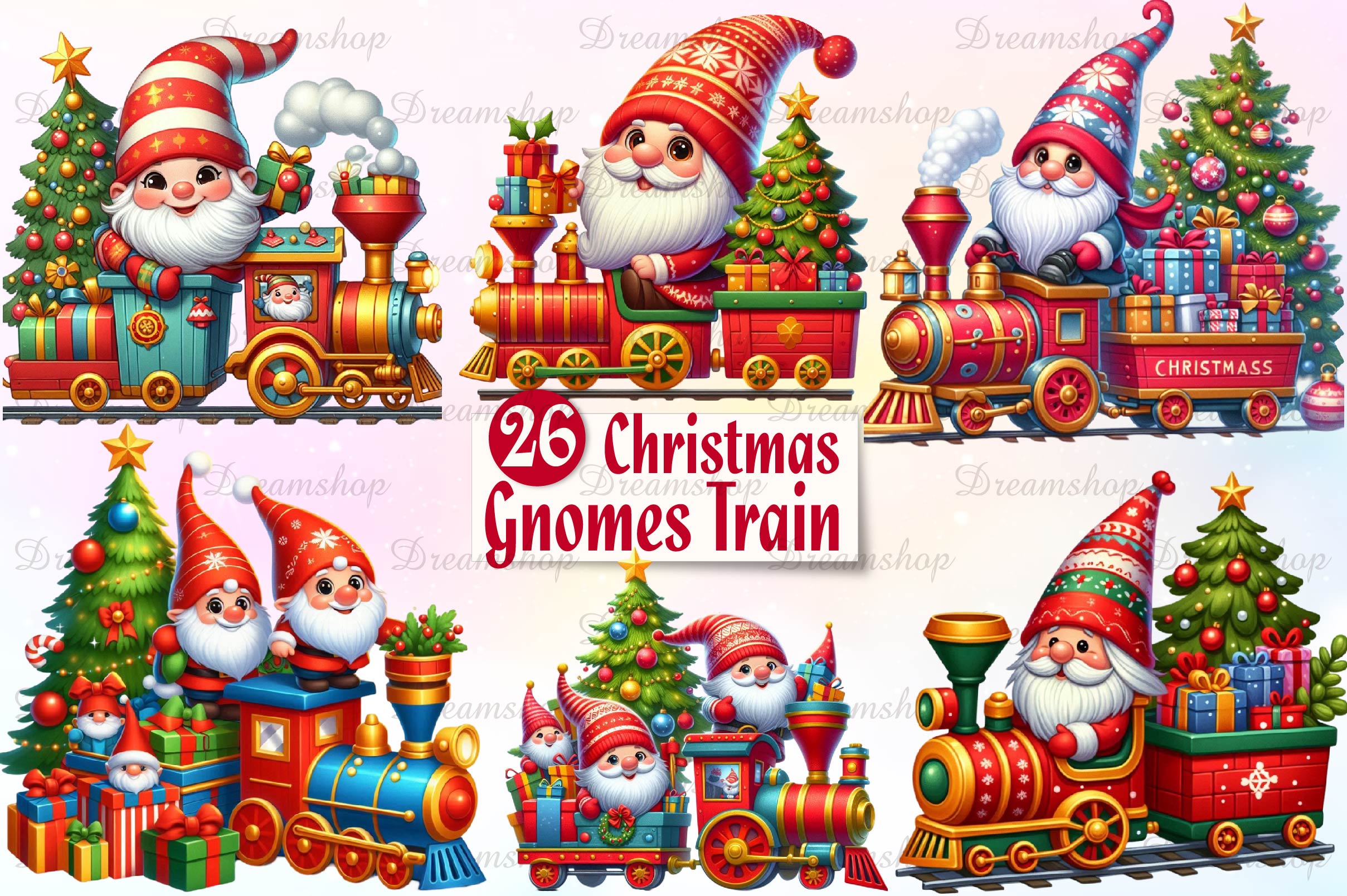 Christmas Train With Gnomes Clipart Bundle - CraftNest - Digital Crafting and Art