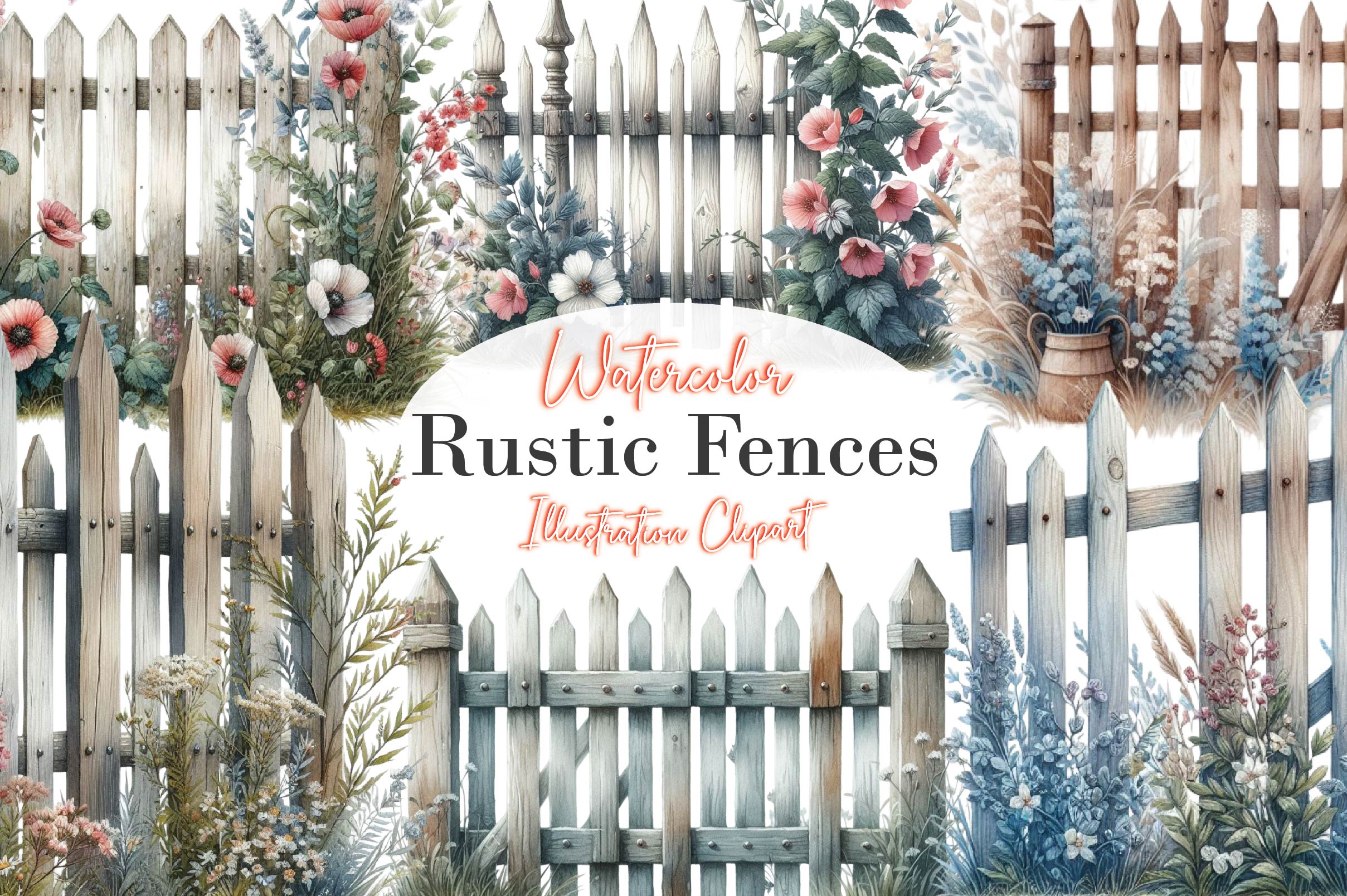 Rustic Picket Fences Clipart Bundle - CraftNest - Digital Crafting and Art