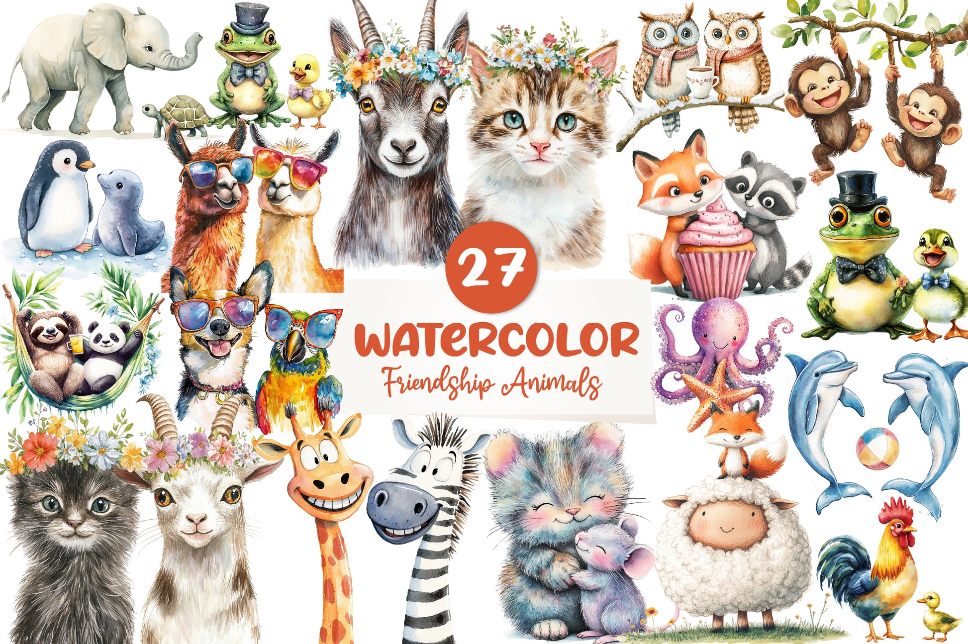 Quirky Friendship Animals Clipart Bundle - CraftNest - Digital Crafting and Art
