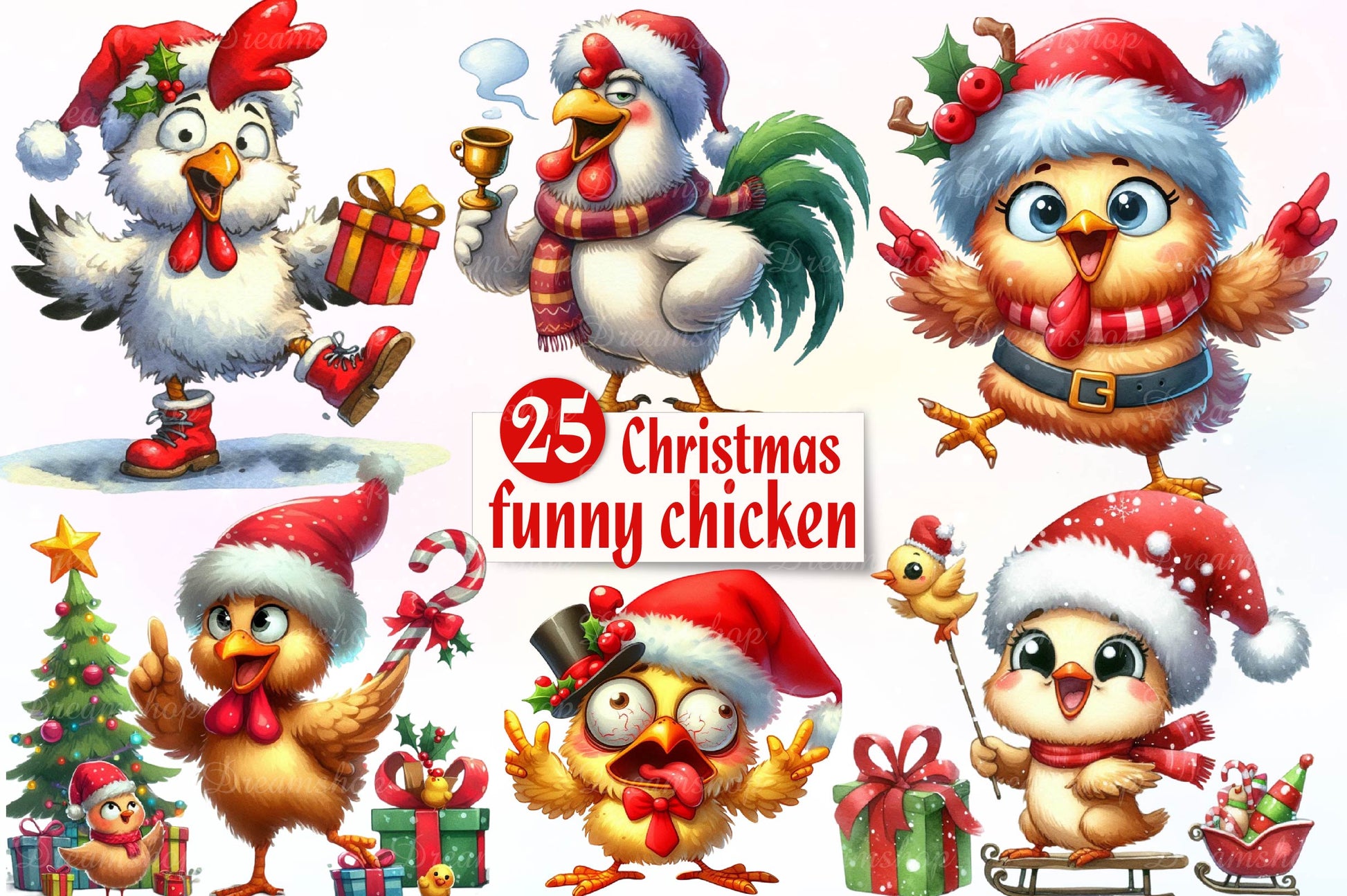 Christmas Funny Chicken Clipart Bundle - CraftNest - Digital Crafting and Art