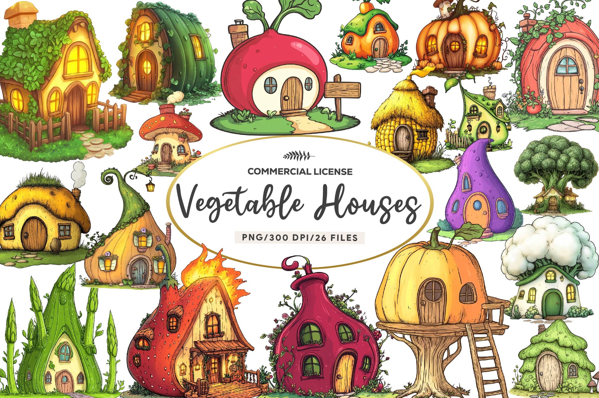 Vegetable Houses Clipart Bundle - CraftNest - Digital Crafting and Art
