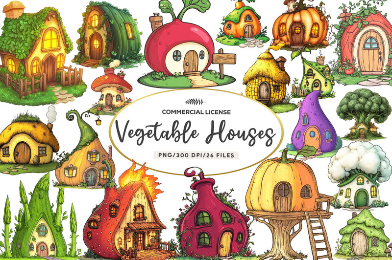 Vegetable Houses Clipart Bundle - CraftNest - Digital Crafting and Art