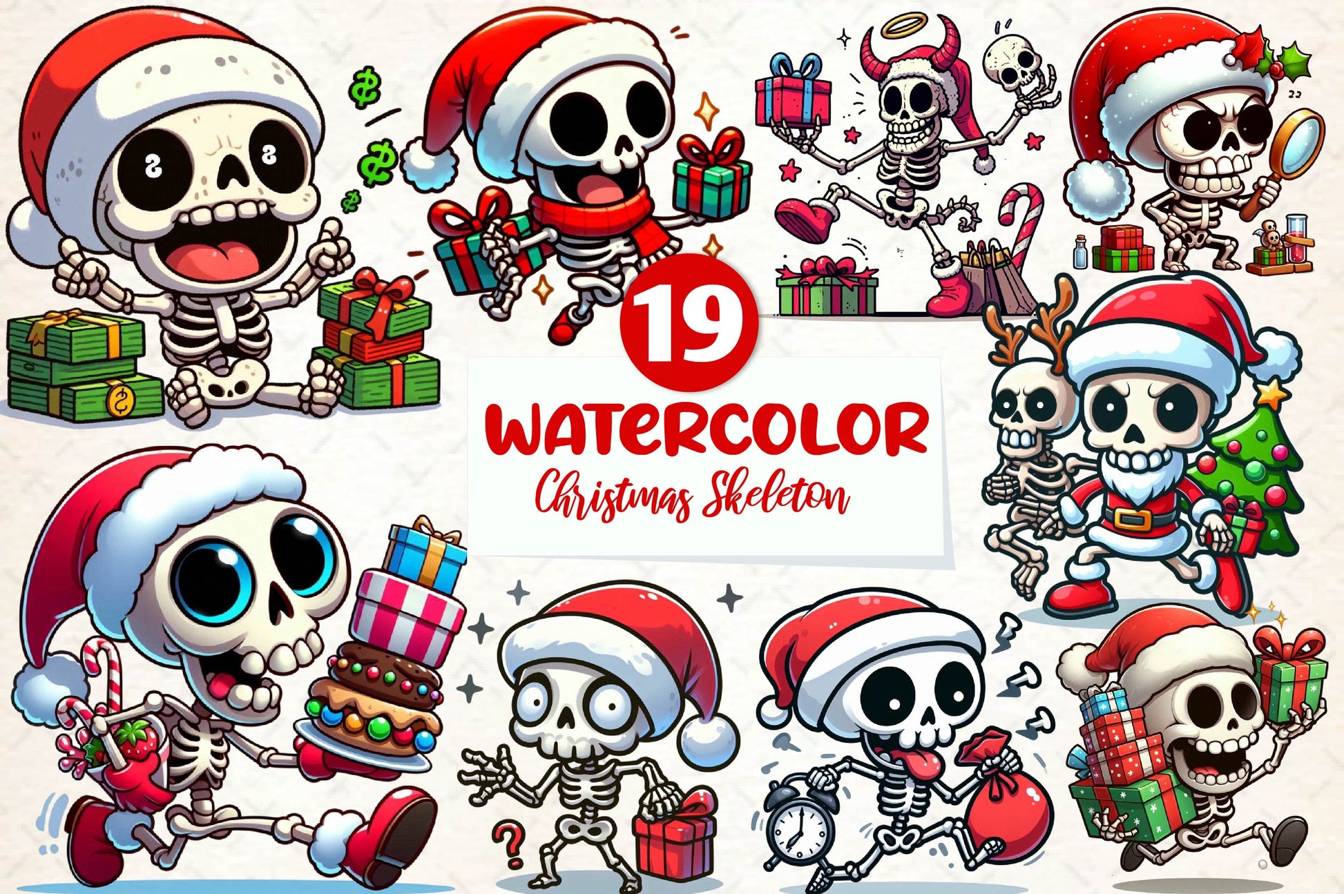 Funny Christmas Skeleton Clipart Bundle 1 - CraftNest - Digital Crafting and Art