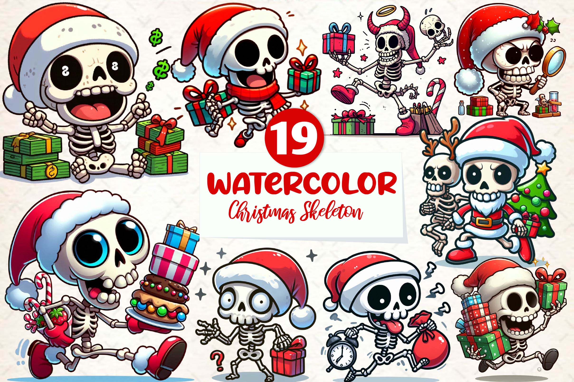 Funny Christmas Skeleton Clipart Bundle 1 - CraftNest - Digital Crafting and Art