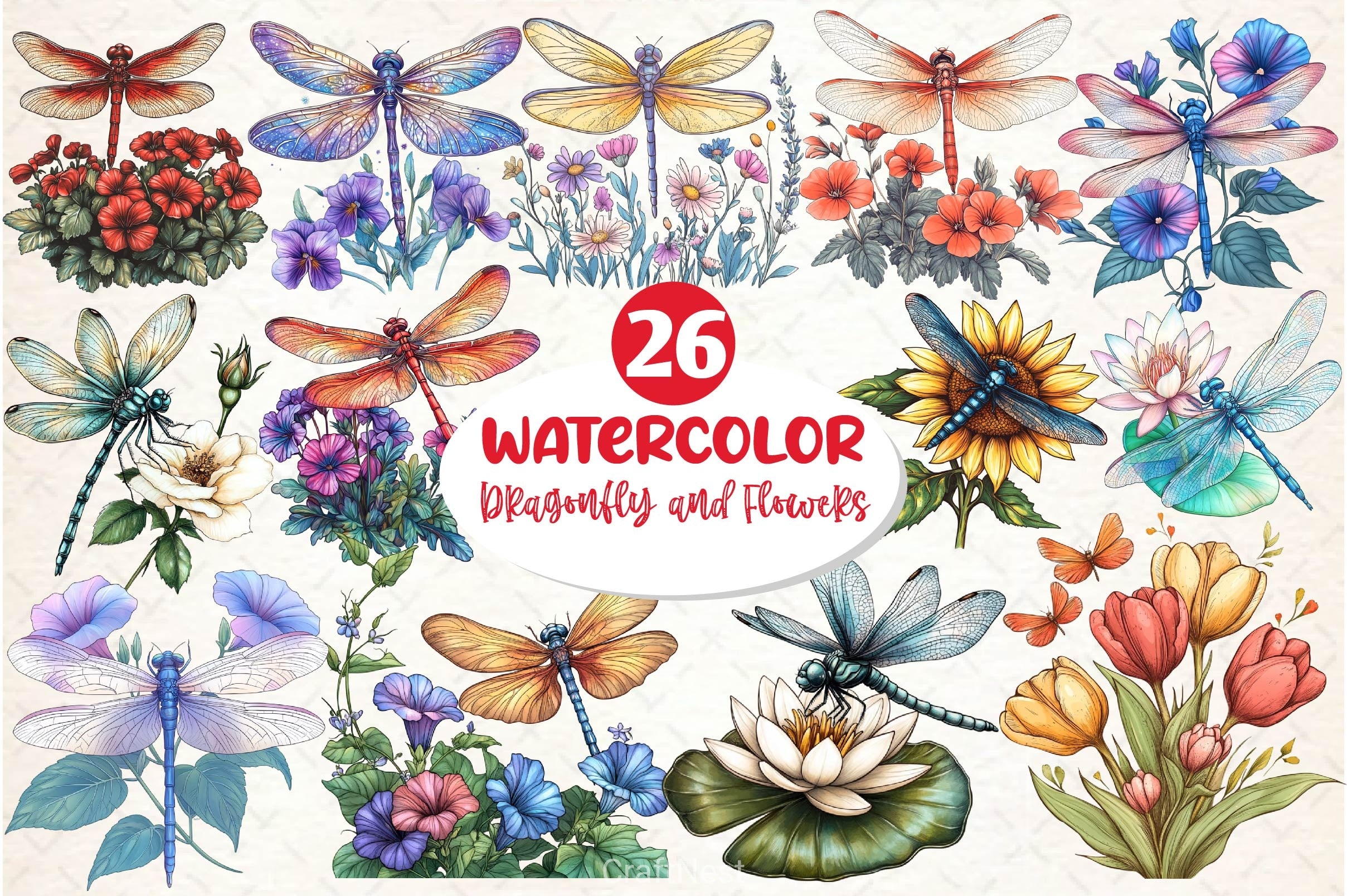 Dragonfly And Flowers Tattoo Clipart Bundle - CraftNest - Digital Crafting and Art
