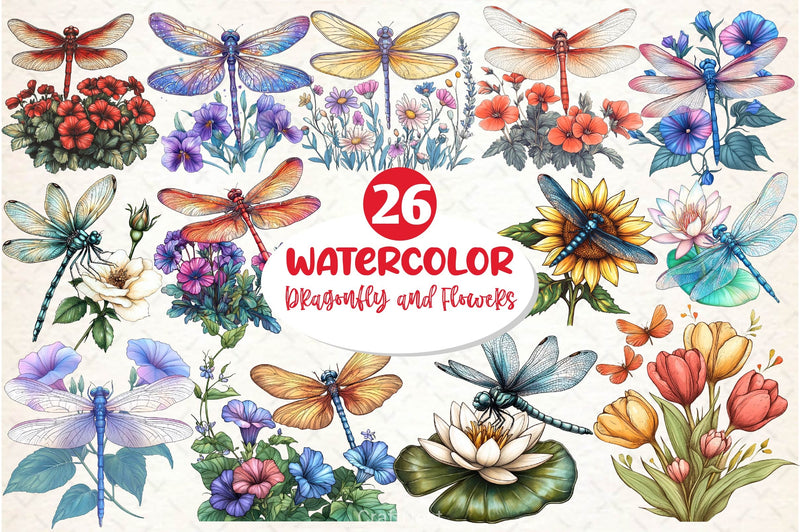 Dragonfly And Flowers Tattoo Clipart Bundle - CraftNest - Digital Crafting and Art