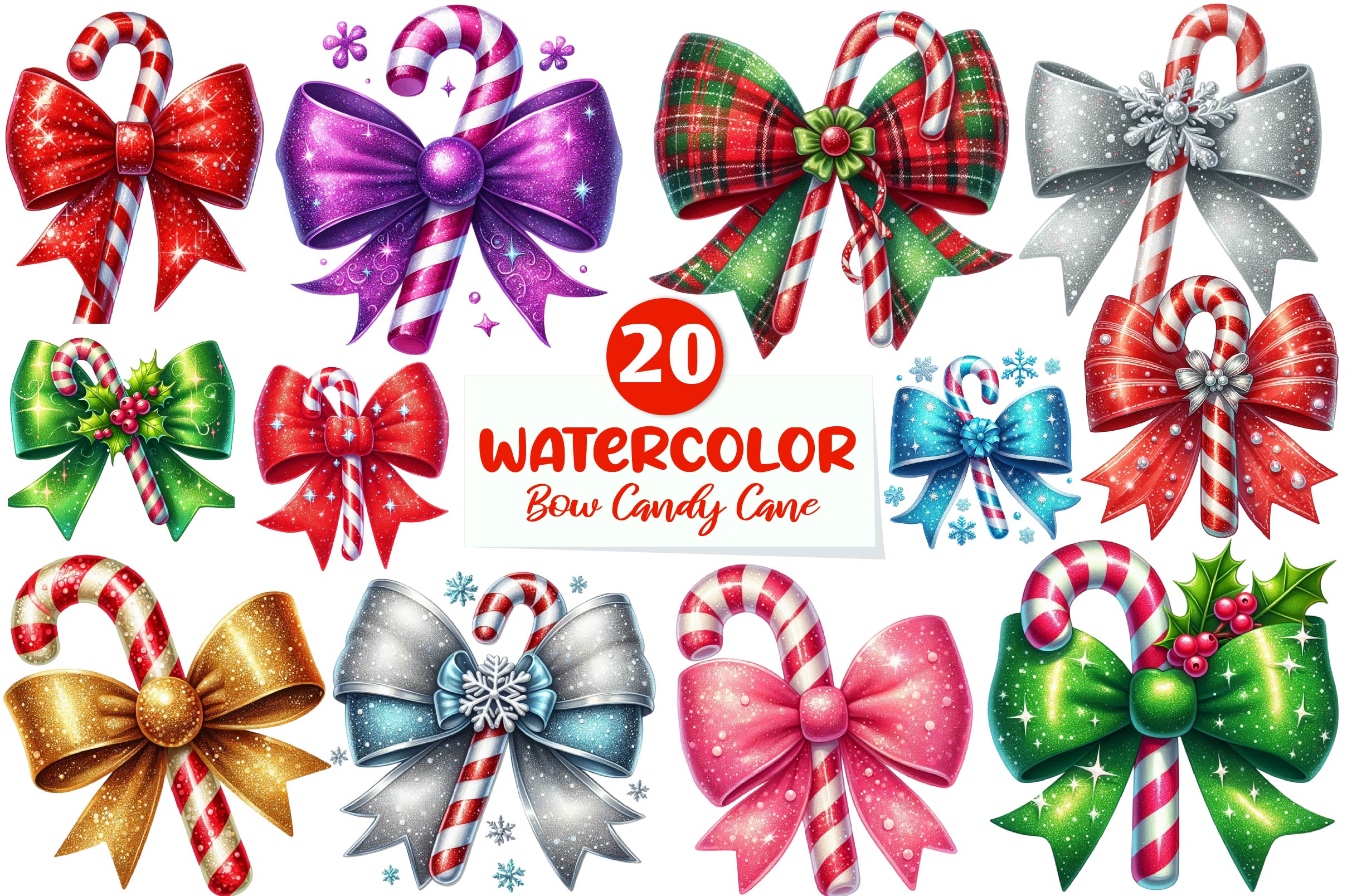 Glitter Christmas Bow Candy Cane Clipart Bundle - CraftNest - Digital Crafting and Art