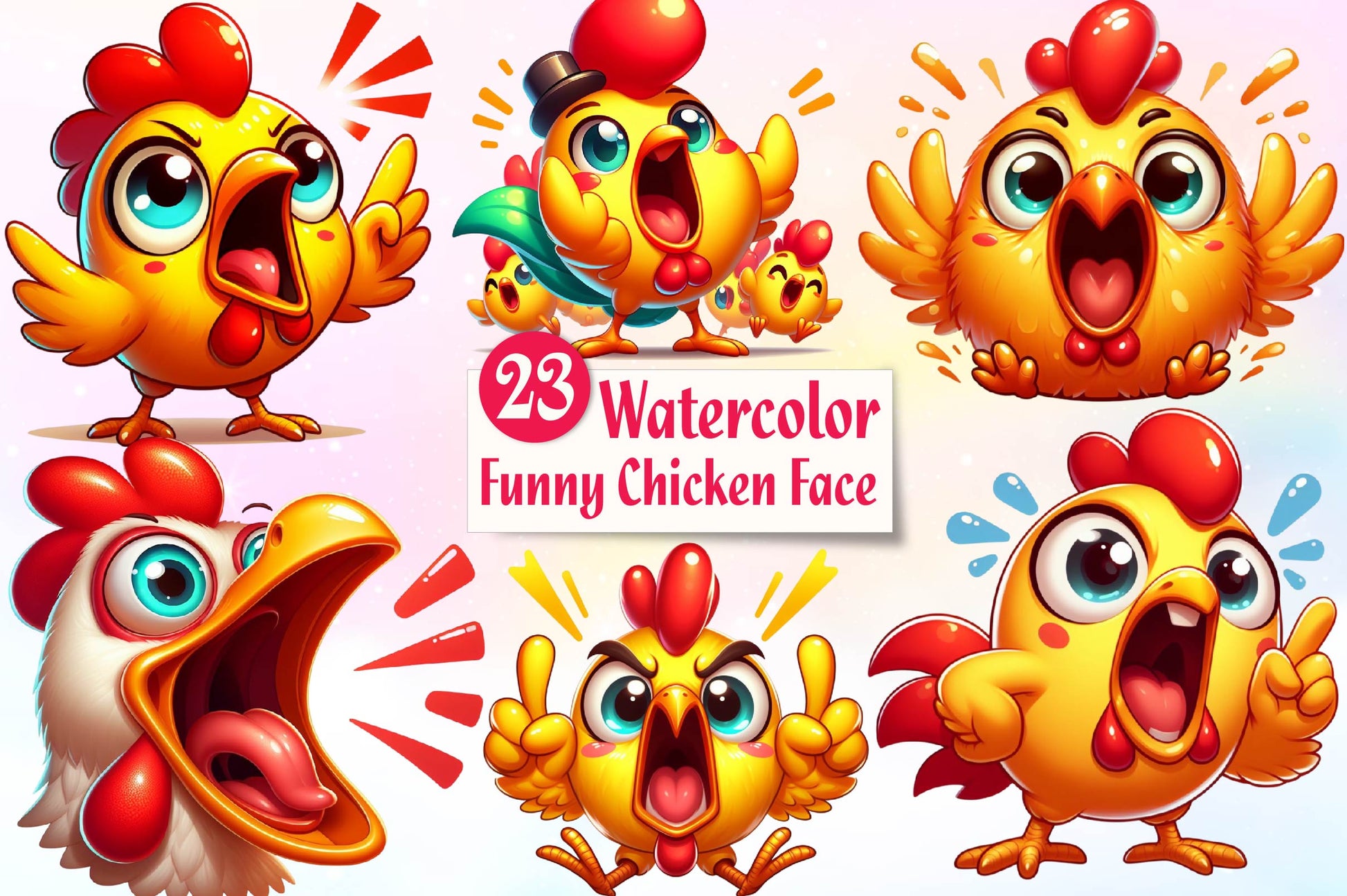 Funny Chicken Face Clipart Bundle - CraftNest - Digital Crafting and Art
