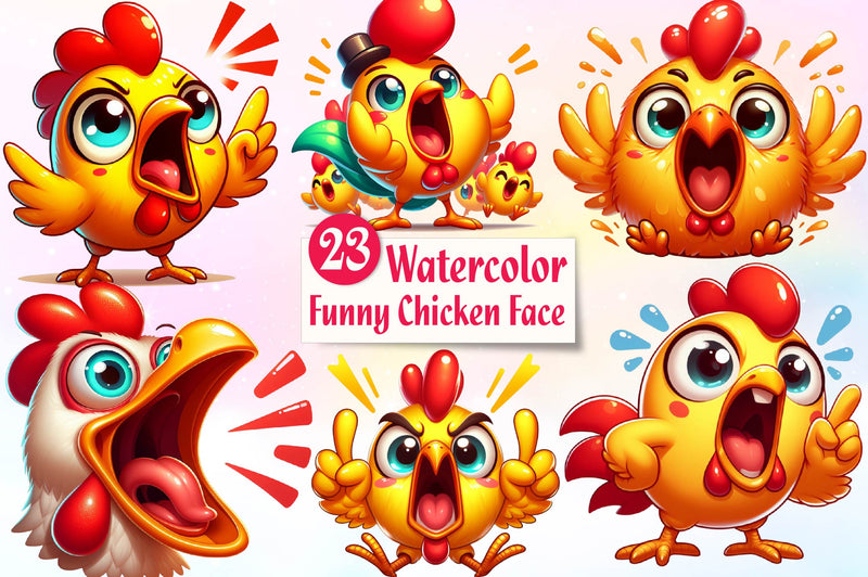 Funny Chicken Face Clipart Bundle - CraftNest - Digital Crafting and Art