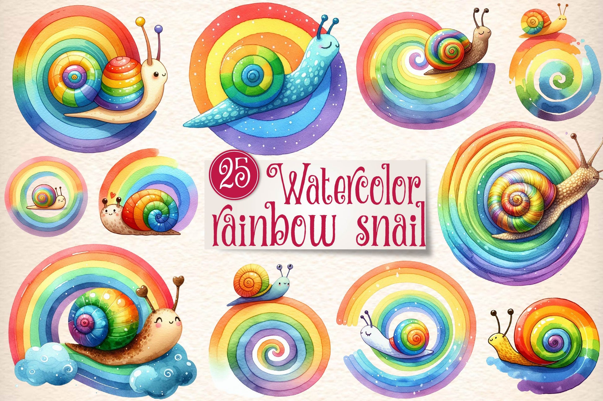 Rainbow Snail Clipart Bundle - CraftNest - Digital Crafting and Art