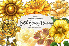 Gold Glowy Flowers Flower Clipart Bundle - CraftNest - Digital Crafting and Art