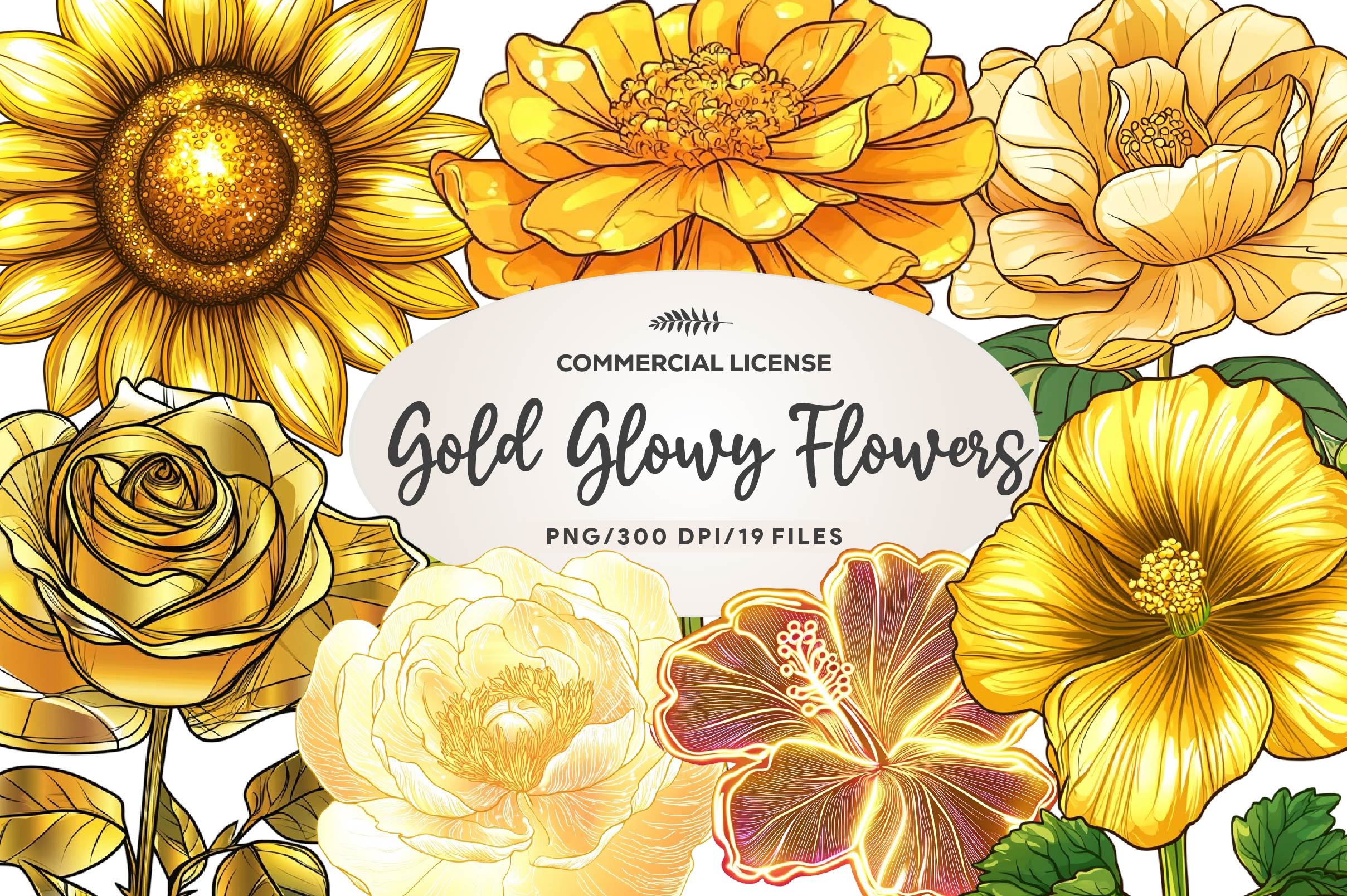 Gold Glowy Flowers Flower Clipart Bundle - CraftNest - Digital Crafting and Art