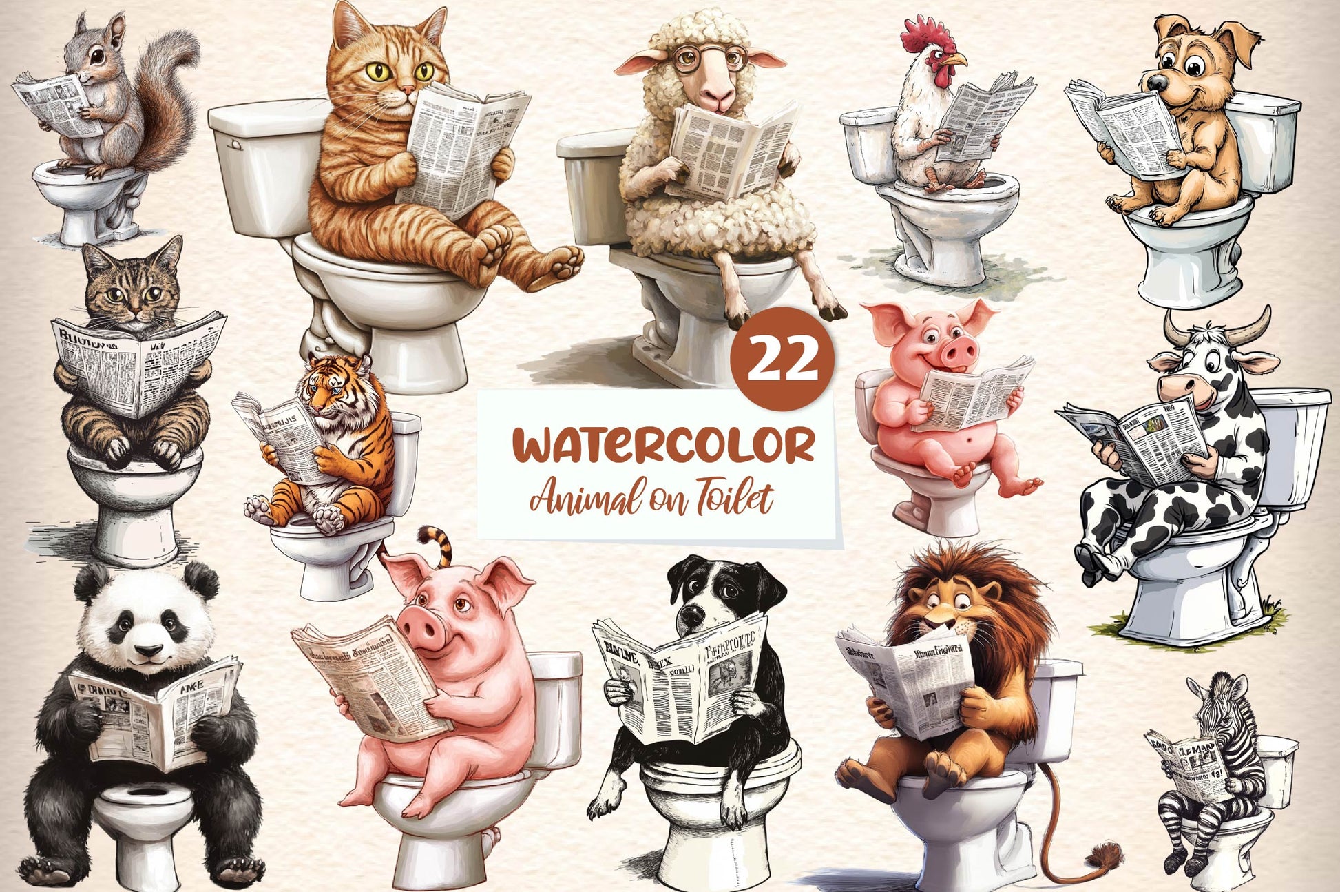 Funny Animal On Toilet Clipart Bundle - CraftNest - Digital Crafting and Art