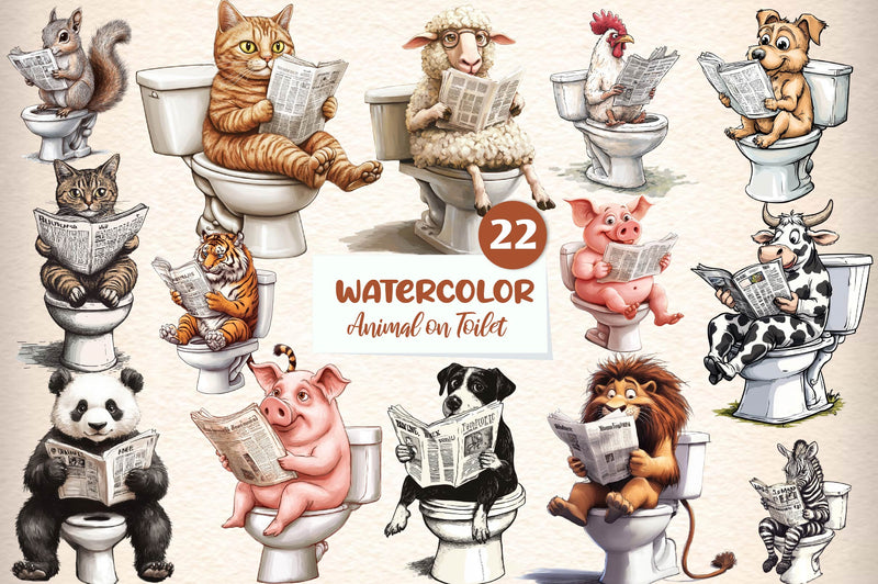 Funny Animal On Toilet Clipart Bundle - CraftNest - Digital Crafting and Art