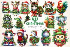 Animal Wrapped In Christmas Tree Clipart Bundle - CraftNest - Digital Crafting and Art