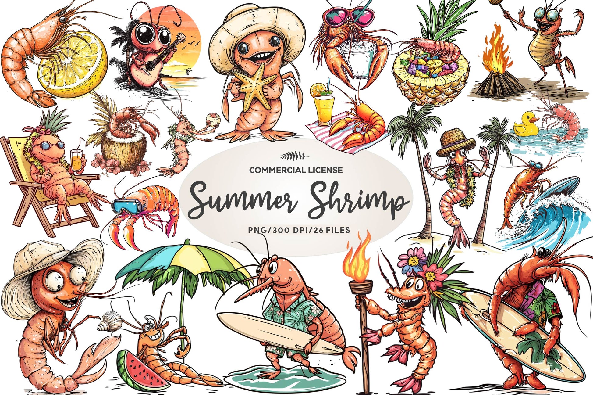 Cute Summer Shrimp Clipart Bundle - CraftNest - Digital Crafting and Art