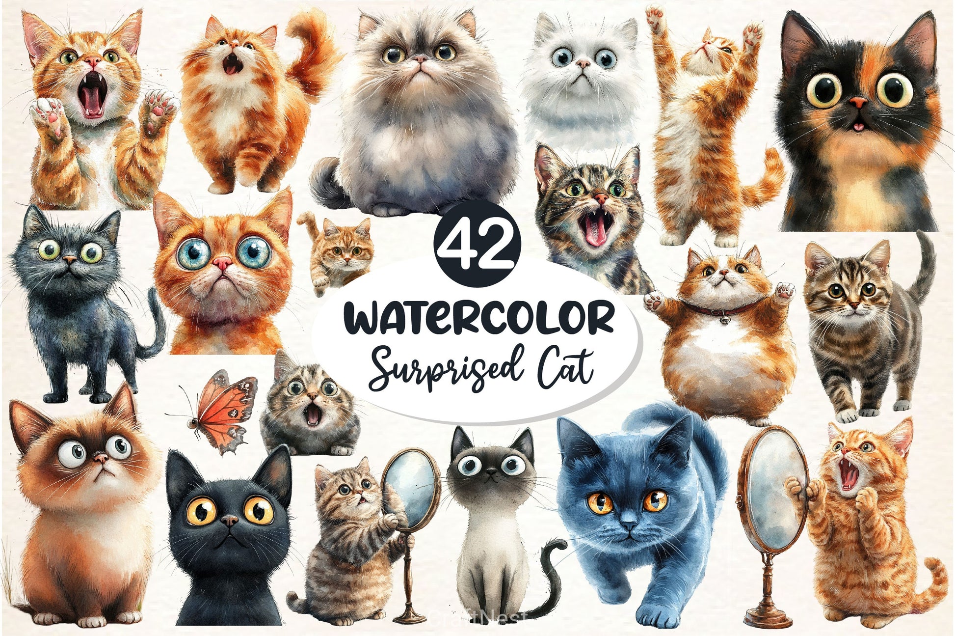 Surprised Funny Crazy Cat Clipart Bundle - CraftNest - Digital Crafting and Art