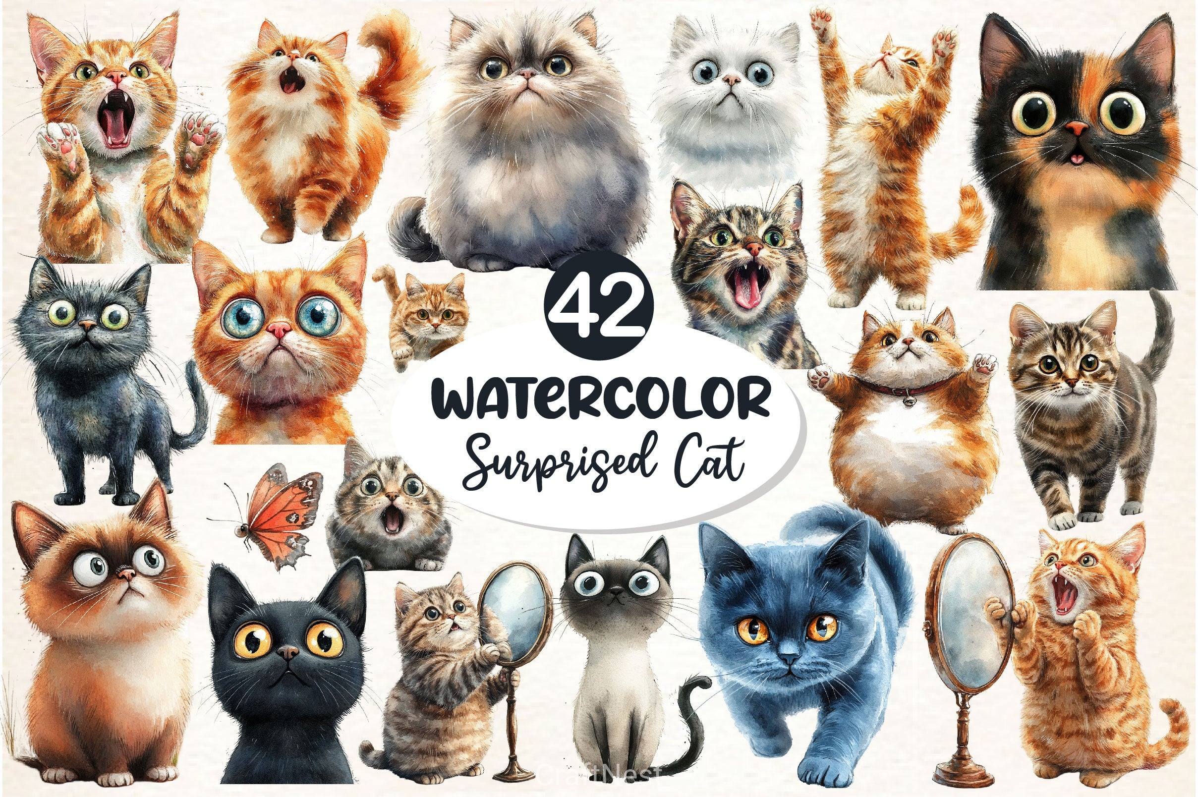 Surprised Funny Crazy Cat Clipart Bundle - CraftNest - Digital Crafting and Art