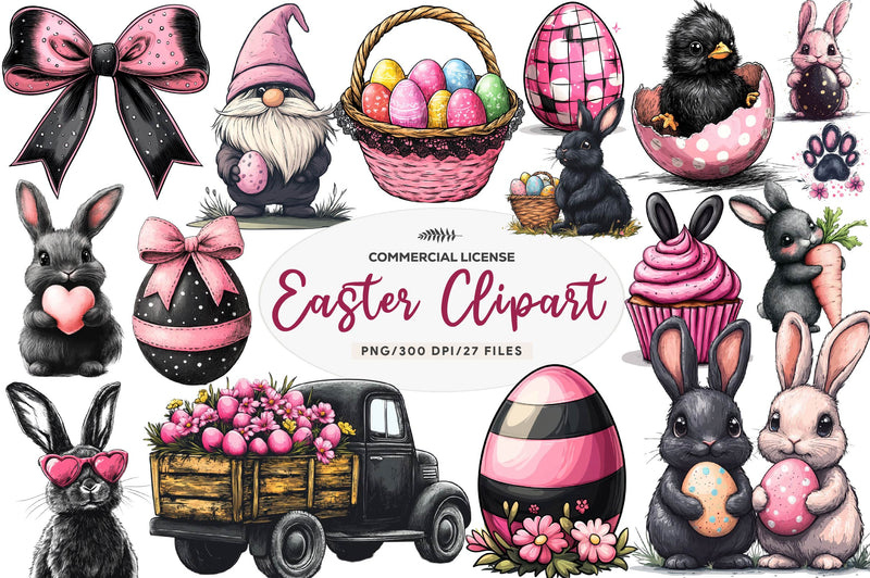 Black & Pink Easter Clipart Bundle - CraftNest - Digital Crafting and Art