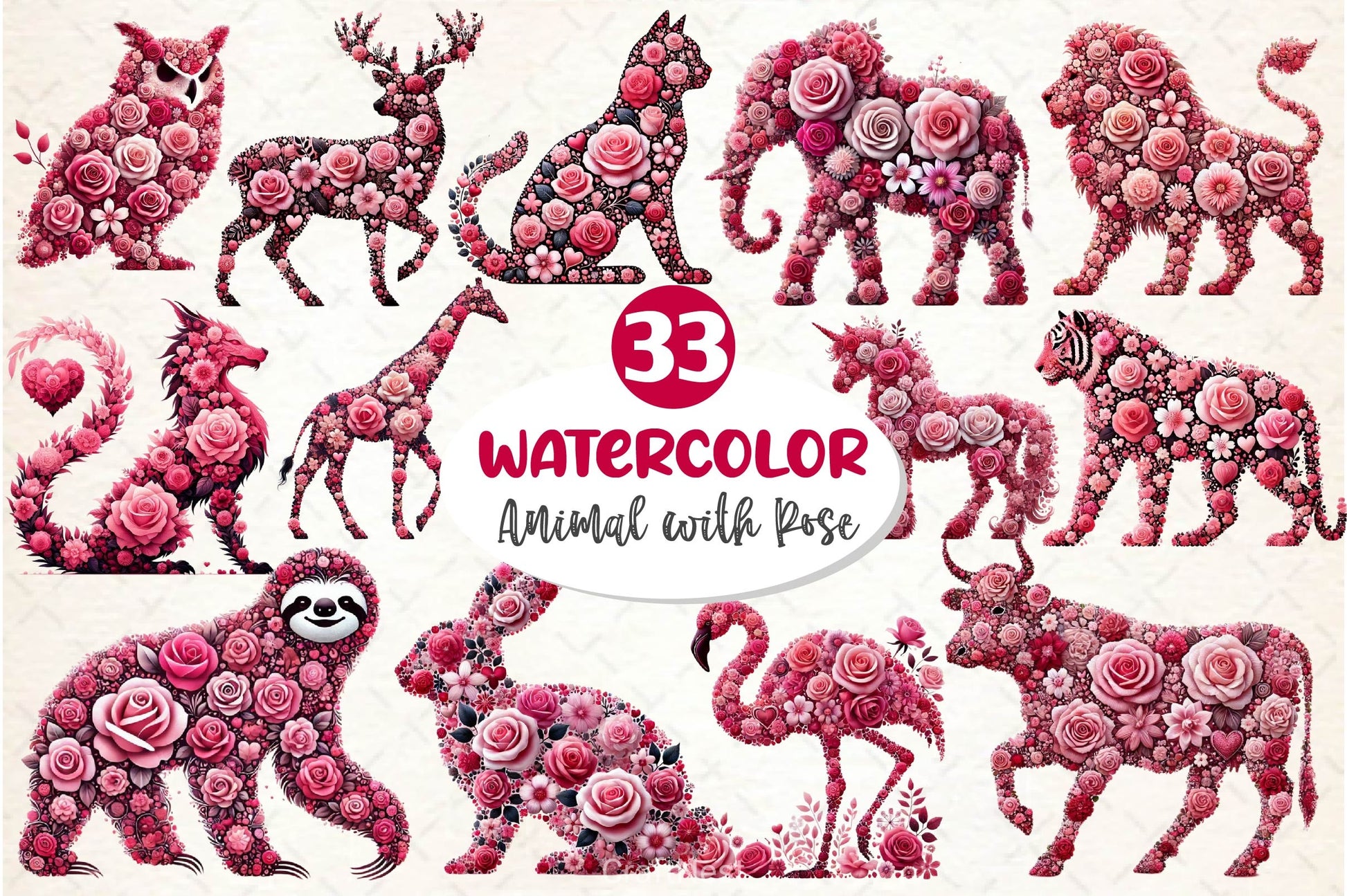 Valentines Day Animal With Rose Clipart Bundle - CraftNest - Digital Crafting and Art